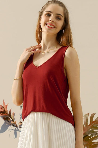 Curved Hem V-Neck Tank