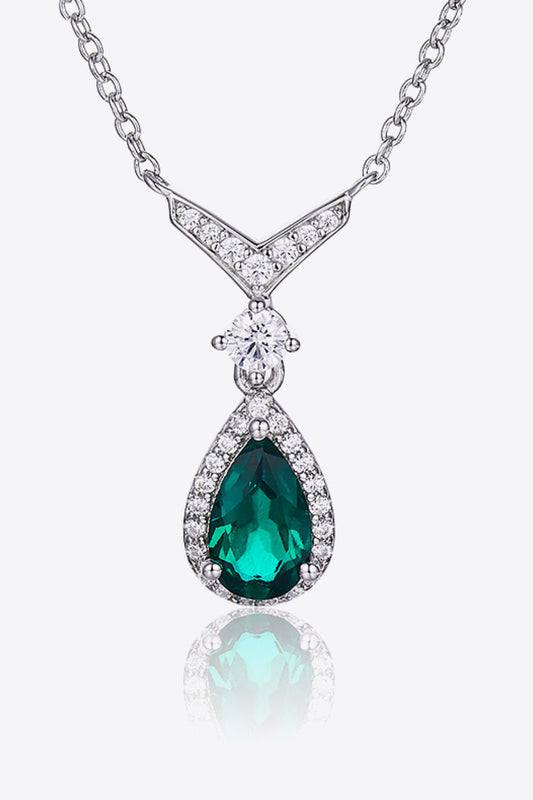 Teardrop 0.73 Ct Emerald Necklace in Silver