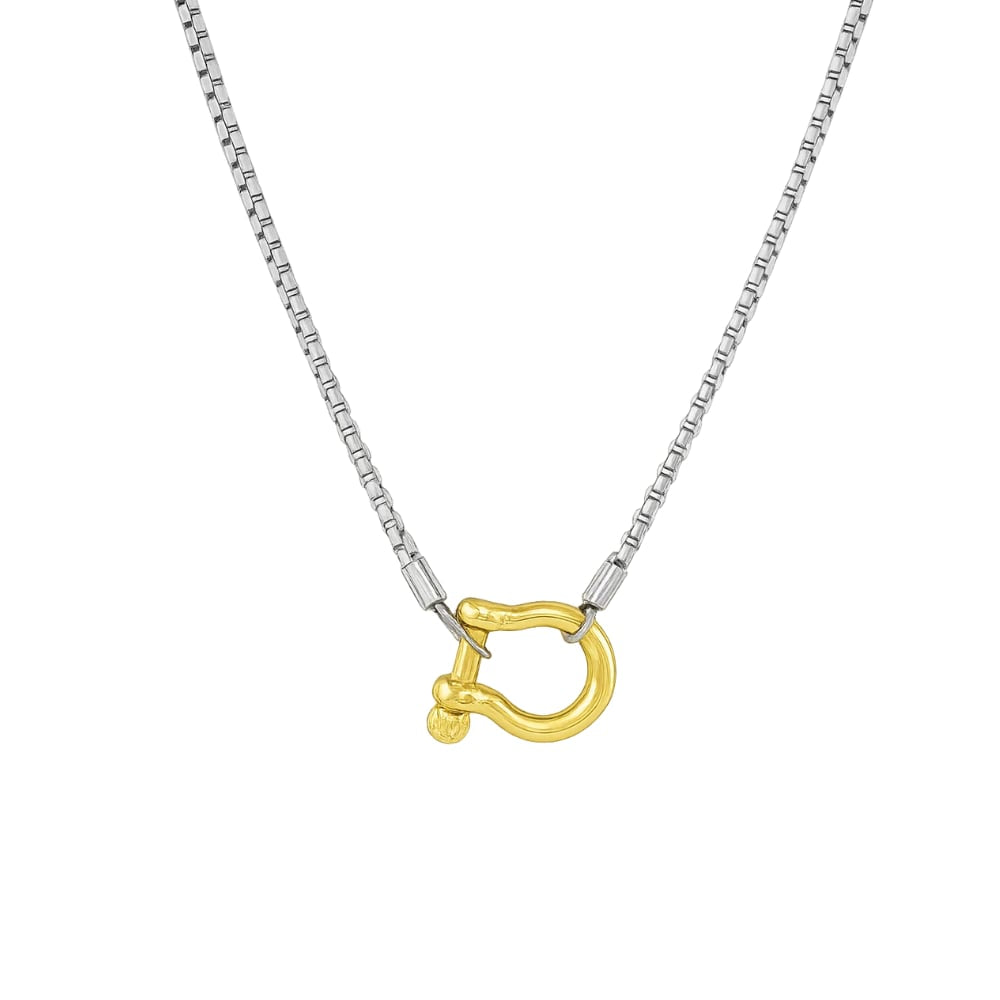 Lucky Lock Carabiner Necklace Two-Tone Mixed Metal Horseshoe Pendant Chain