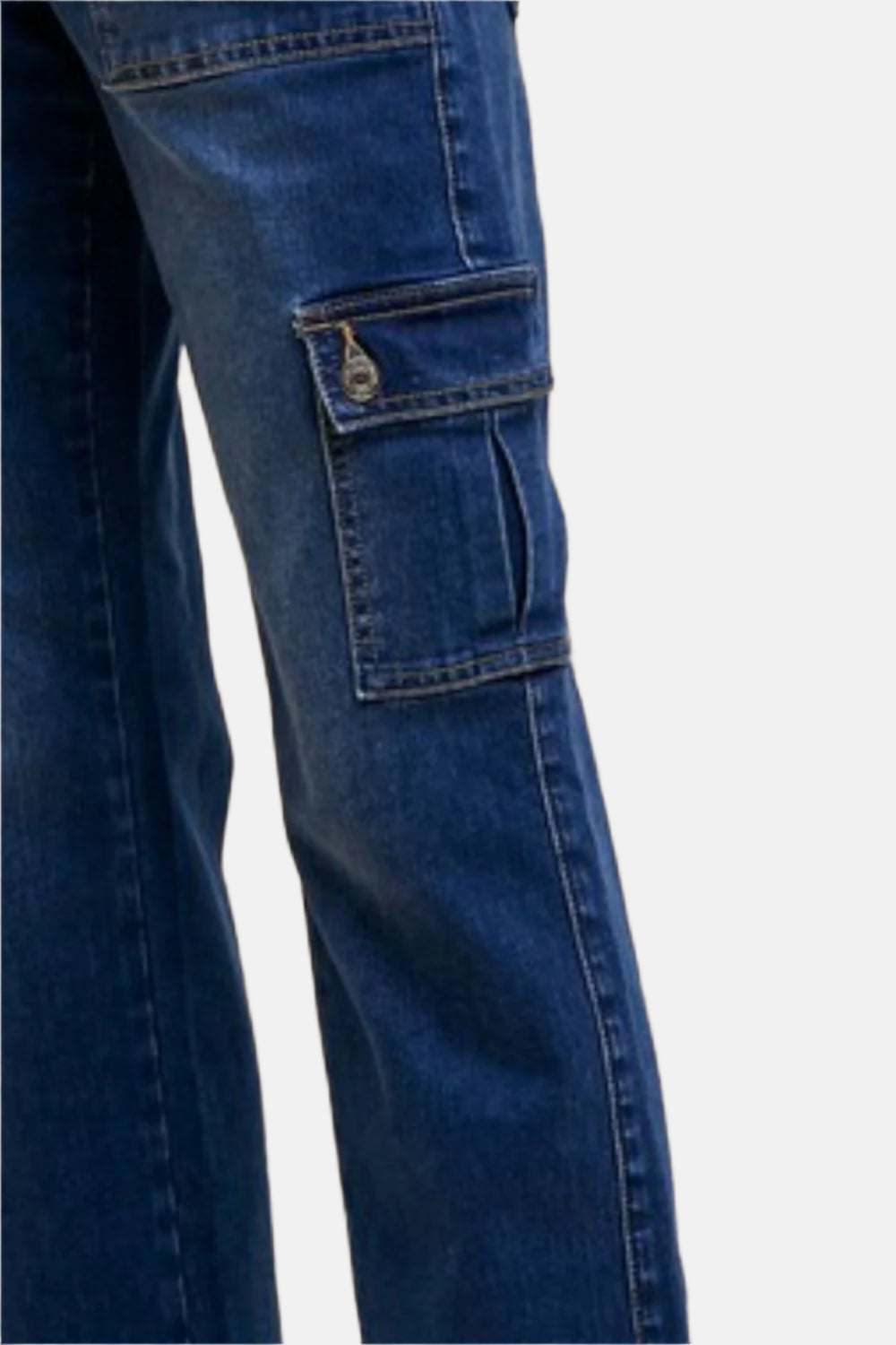 Straight Leg Jeans with Cargo Pockets Dark Denim