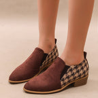 Women's Retro Color-Block Slip-On Heels | Round Toe Mid Heel Dress Shoes