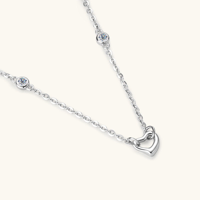 Silver Heart Moissanite Pendant Necklace