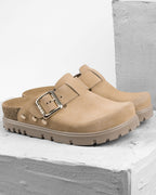 Andora II by LEON Women’s Leather Platform Clog | Adjustable Buckle & Cork-Style Slide