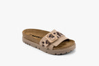 Tessa by LEON Women’s Leather Sandal | Layered Strap Slide with Cork-Style Footbed