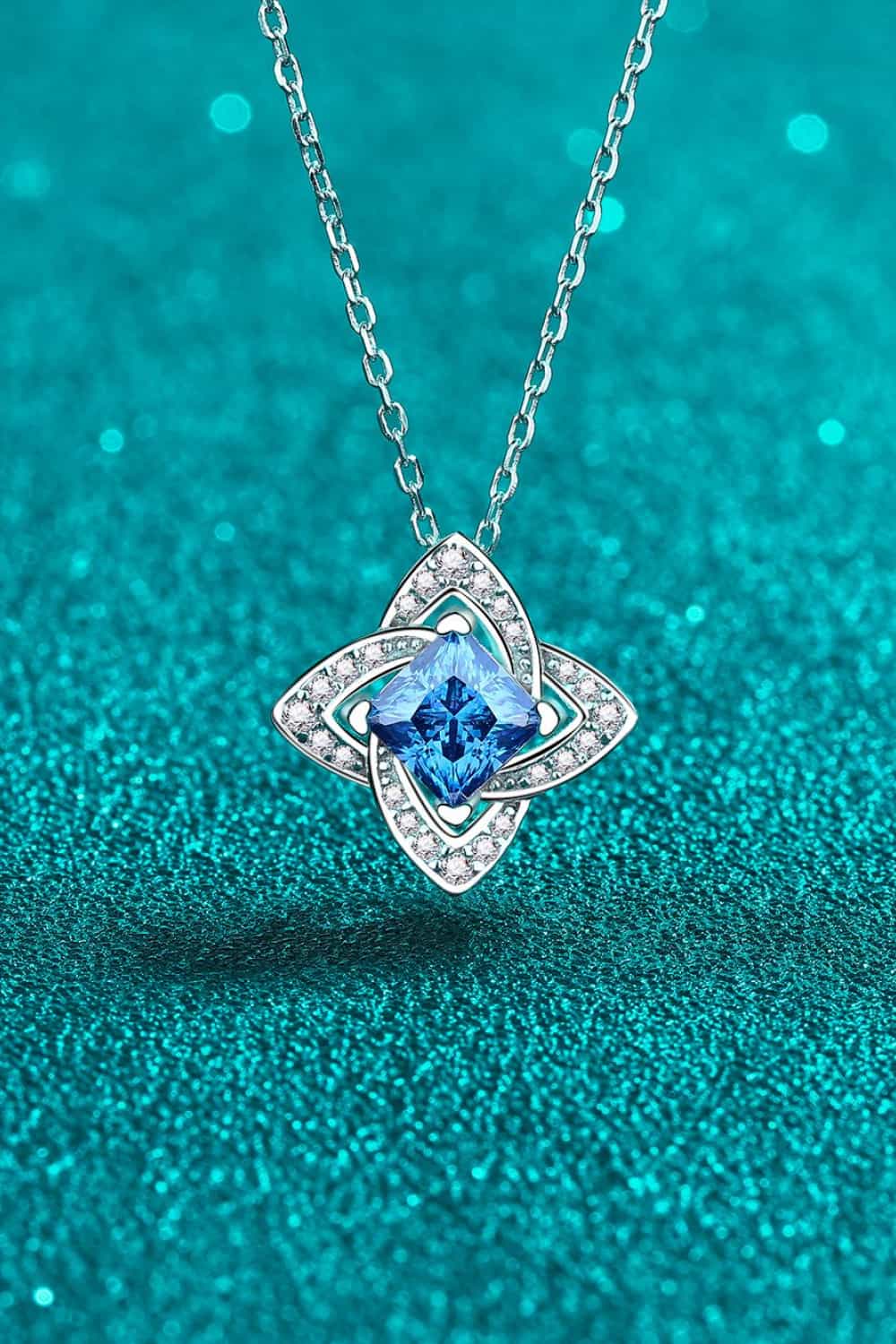 Blue 1 Ct Moissanite Floral Pendant Necklace