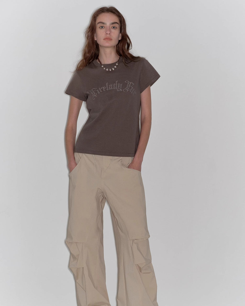 ‘May Time’ Luxury 3D Long-Staple Cotton Slightly Waist Rivet T-Shirt