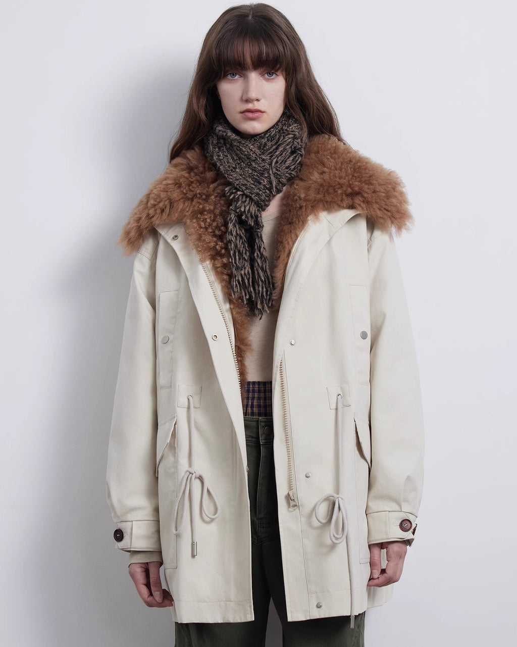 Fireladyfur Women’s Goose Down Parka Coat with Toscana Shearling Fur