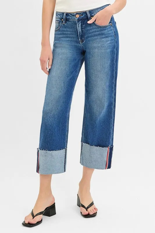 Tummy Control Crop Wide Leg Jeans (Plus Size)