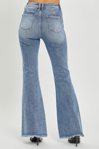 High Waist Raw Hem Flare Jeans