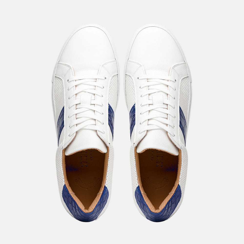 Olympias Italian Calfskin and Crocodile Stripe Sneaker | Navy
