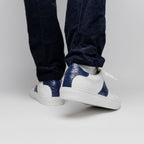 Olympias Italian Calfskin and Crocodile Stripe Sneaker | Navy