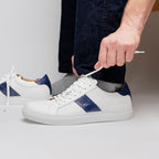 Olympias Italian Calfskin and Crocodile Stripe Sneaker | Navy