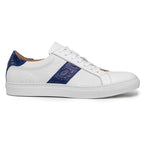 Olympias Italian Calfskin and Crocodile Stripe Sneaker | Navy
