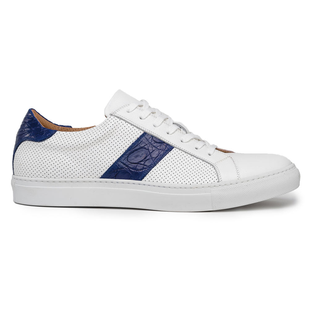 Olympias Italian Calfskin and Crocodile Stripe Sneaker | Navy