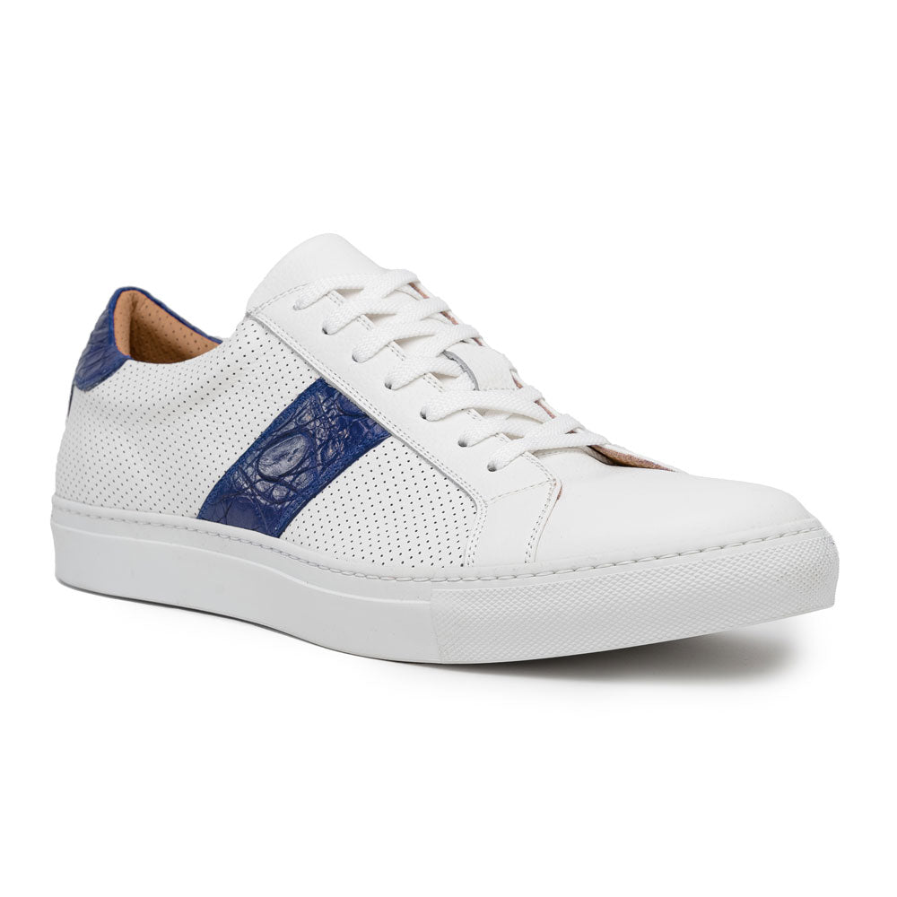 Olympias Italian Calfskin and Crocodile Stripe Sneaker | Navy