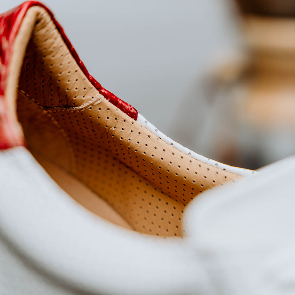 Olympias Italian Calfskin and Crocodile Stripe Sneaker | Red