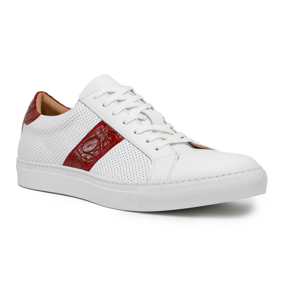 Olympias Italian Calfskin and Crocodile Stripe Sneaker | Red