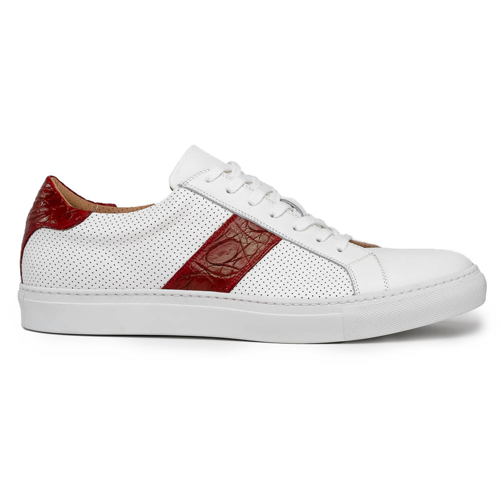 Olympias Italian Calfskin and Crocodile Stripe Sneaker | Red