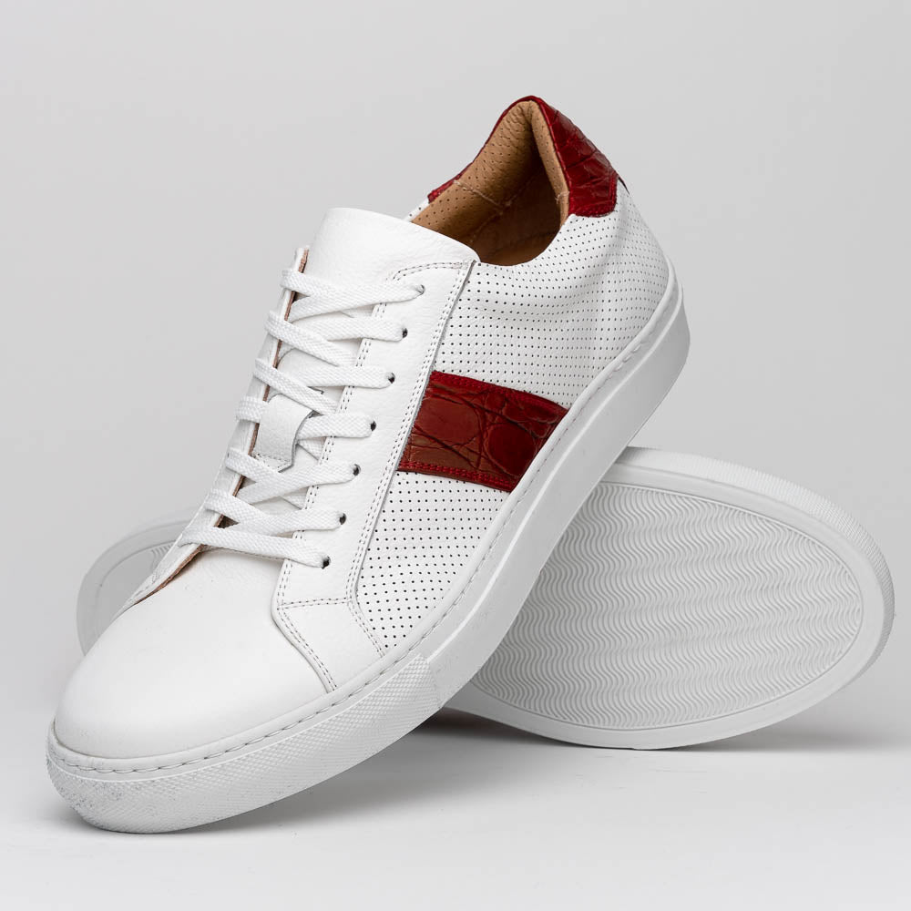 Olympias Italian Calfskin and Crocodile Stripe Sneaker | Red