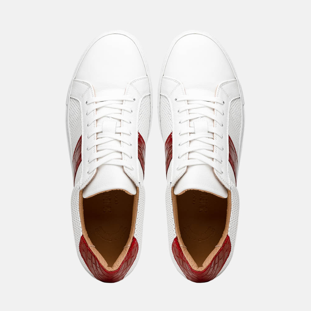 Olympias Italian Calfskin and Crocodile Stripe Sneaker | Red