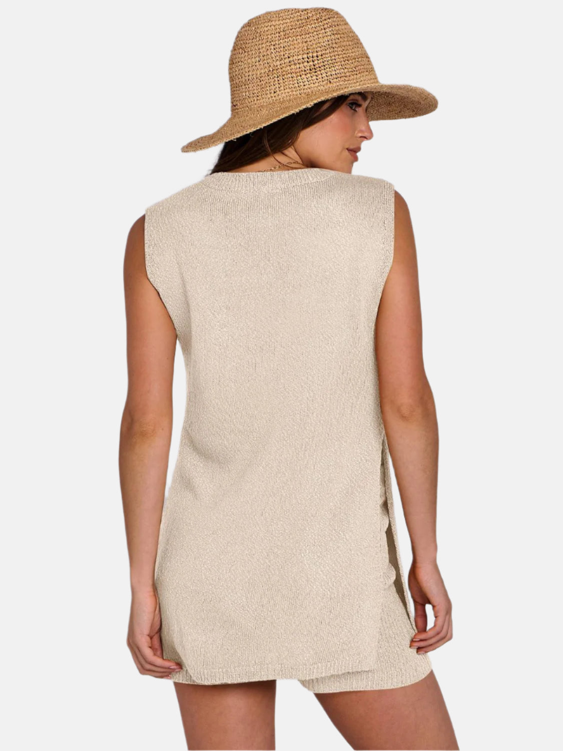 Knitted Side Slit Tank and Shorts Set