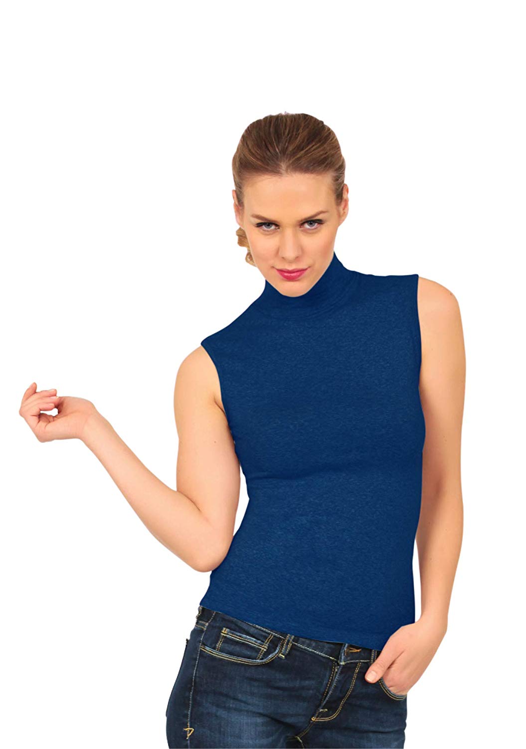 BASIC COTTON Free Spirit Premium Quality Cotton Women's Turtleneck Sleeveless Top