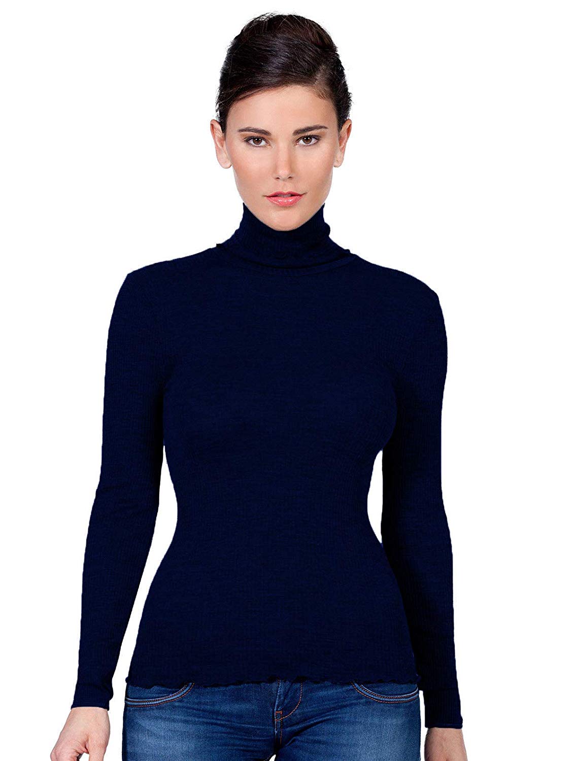 EGi Luxury Wool Silk Turtleneck Long Sleeve Top | 1494