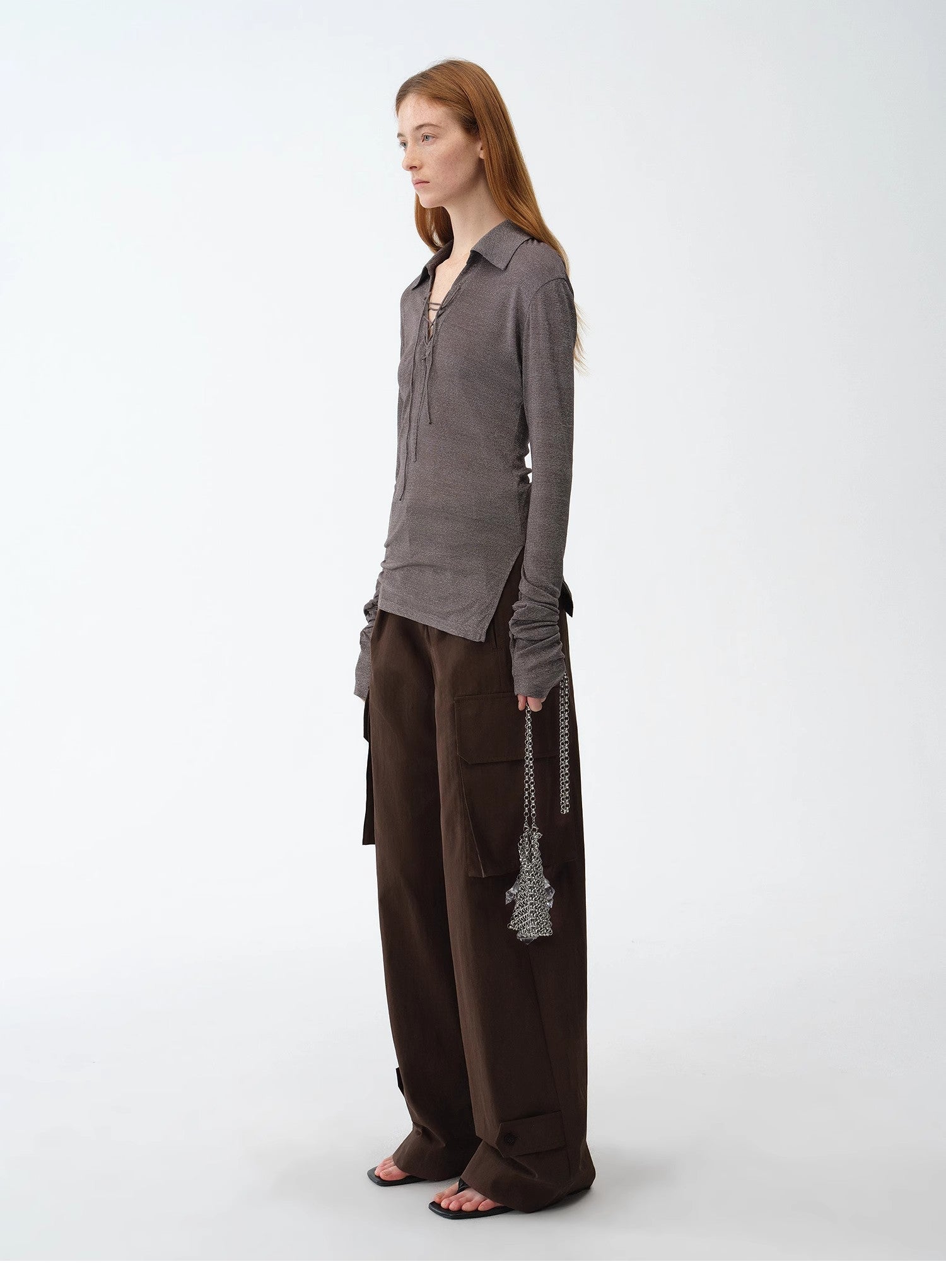 Light Silver Silk Slightly Transparent Knit Top ‘Eiffel’