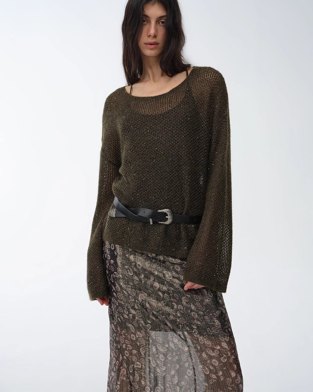 Mohair Sequin Knit Blend Hollow Oversized Sweater | Sparkling Spring