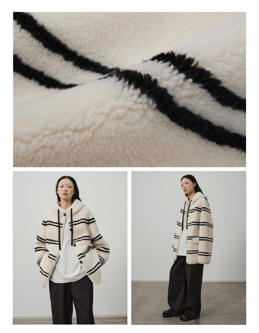 Fireladyfur Women's Lamb Wool Striped Jacket ‘Snowy New Year’
