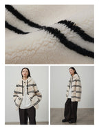 Fireladyfur Women's Lamb Wool Striped Jacket ‘Snowy New Year’