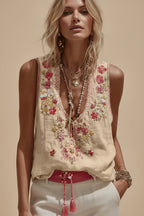 Women's Botanical Floral Print V-Neck Tank Top | 3D Digital Print