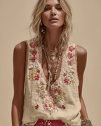 Women's Botanical Floral Print V-Neck Tank Top | 3D Digital Print