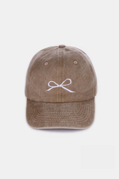 Bow Embroidered Washed Cotton Caps