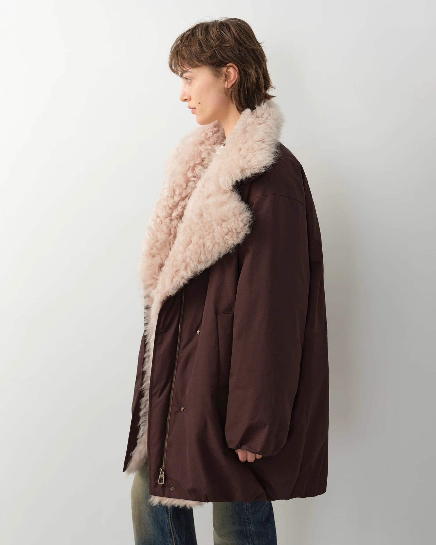 Fireladyfur Women's Winter Goose Down Coat with Tuscan Wool