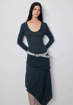 'Dreamy Ball' Lightweight and Breathable 100% Wool U-Neck Irregular Hem Dress