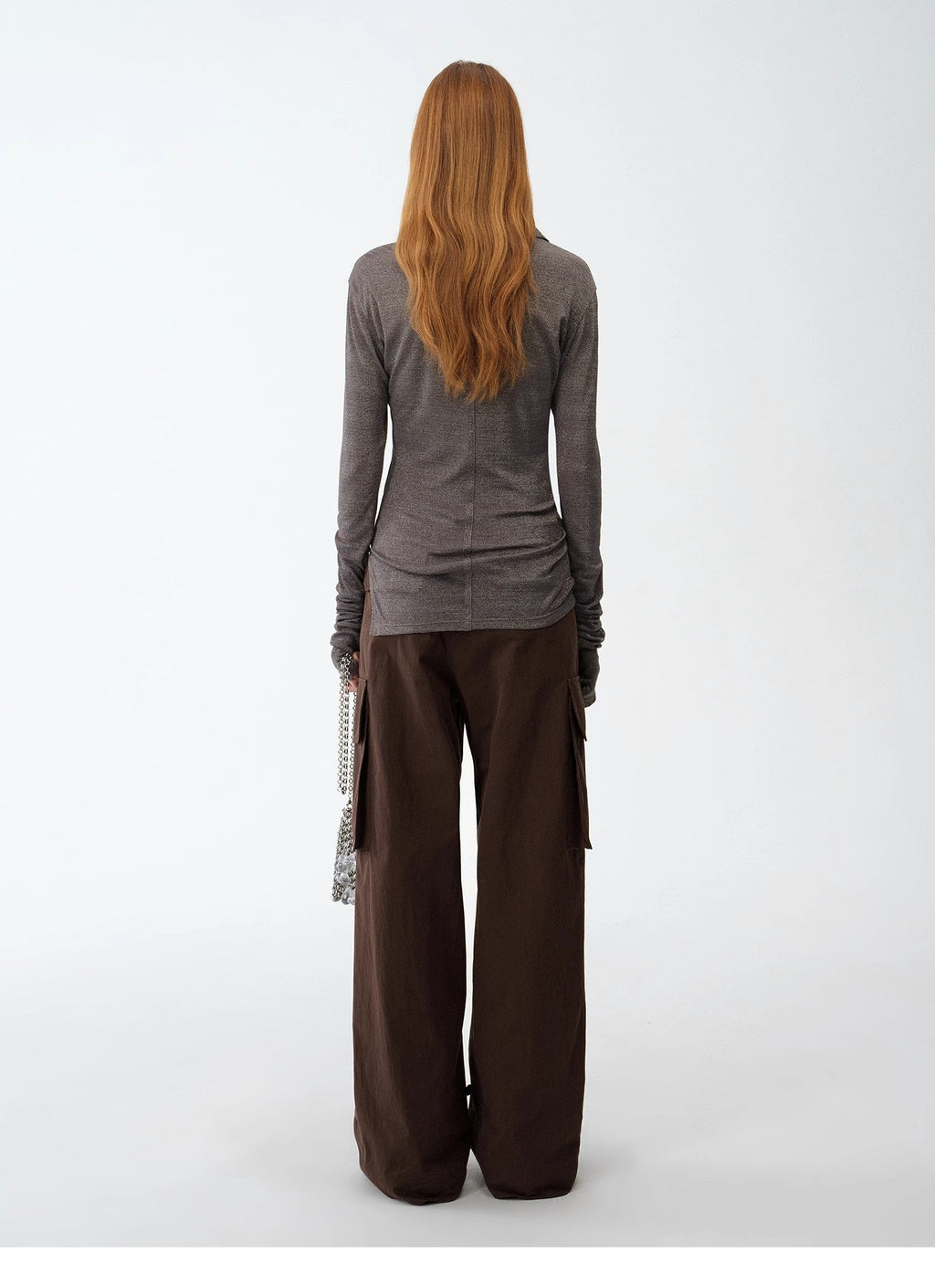Light Silver Silk Slightly Transparent Knit Top ‘Eiffel’