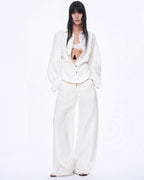 Fireladyfur Women's Stand-Up Silhouette Double Waist Linen Trousers ‘Berlin Street’