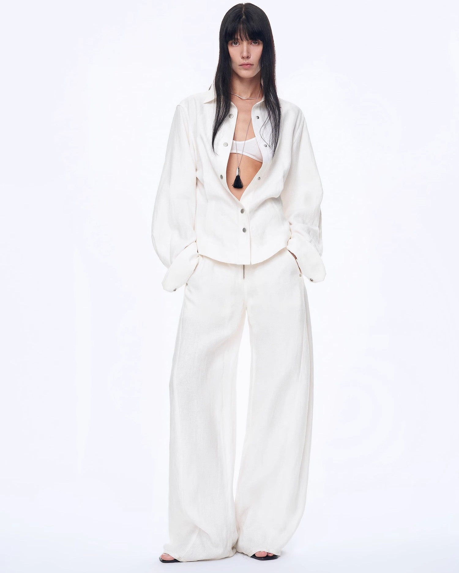 Fireladyfur Women's Stand-Up Silhouette Double Waist Linen Trousers ‘Berlin Street’