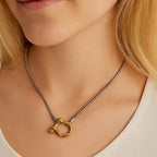 Lucky Lock Carabiner Necklace Two-Tone Mixed Metal Horseshoe Pendant Chain