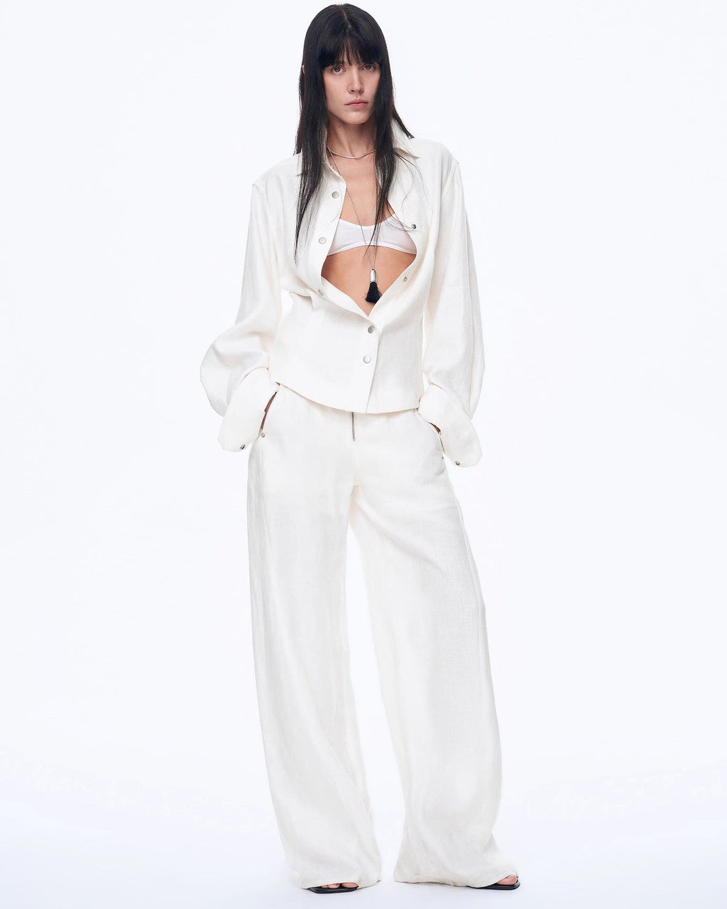 Fireladyfur Women's Stand-Up Silhouette Double Waist Linen Trousers ‘Berlin Street’