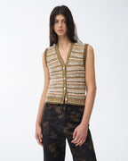 ‘Nice Weekend’ Striped Mixed Woven Knit Cardigan/Vest