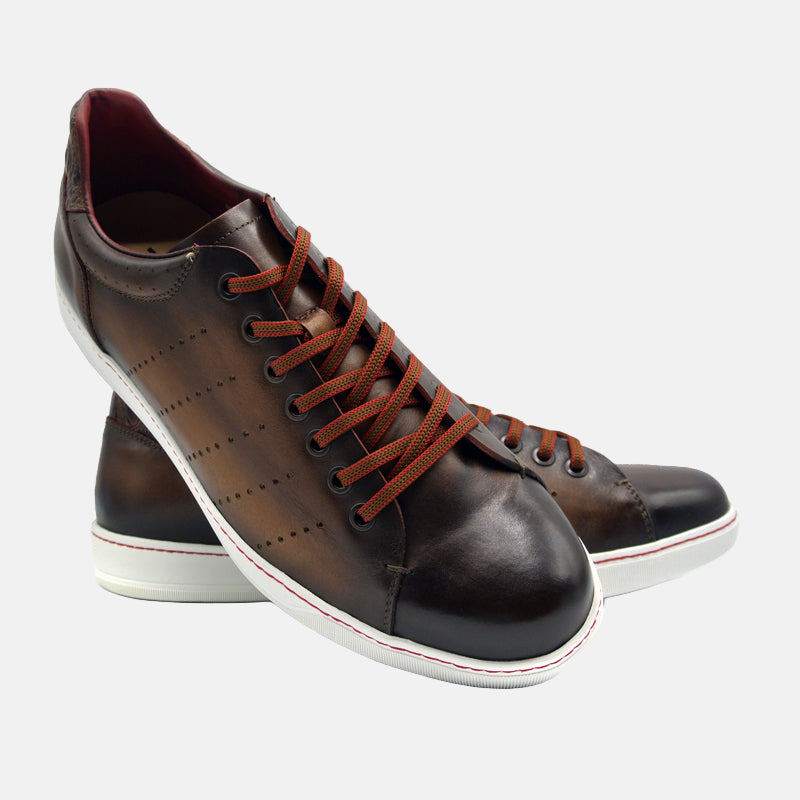 Russo Burnished Italian Calfskin Sneaker | Brown