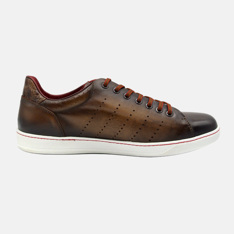 Russo Burnished Italian Calfskin Sneaker | Brown