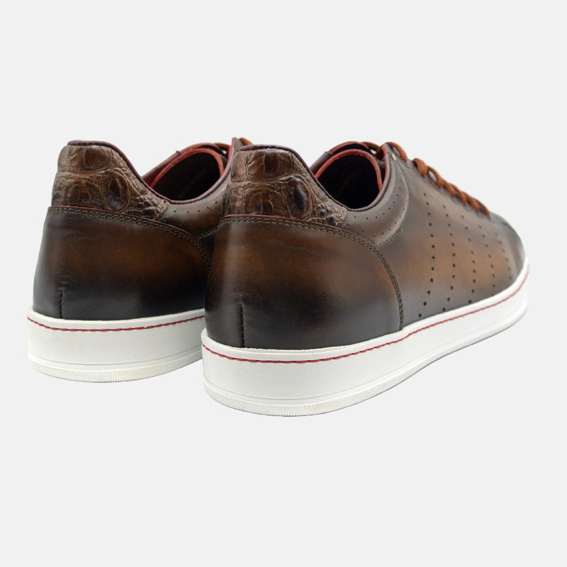 Russo Burnished Italian Calfskin Sneaker | Brown