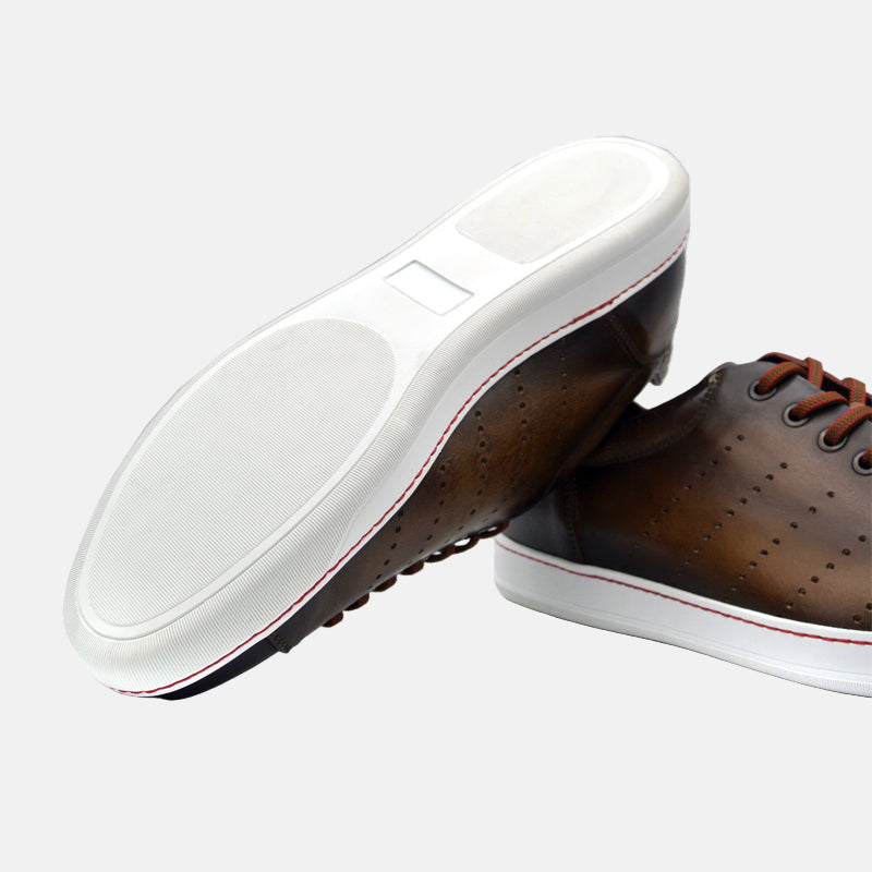 Russo Burnished Italian Calfskin Sneaker | Brown