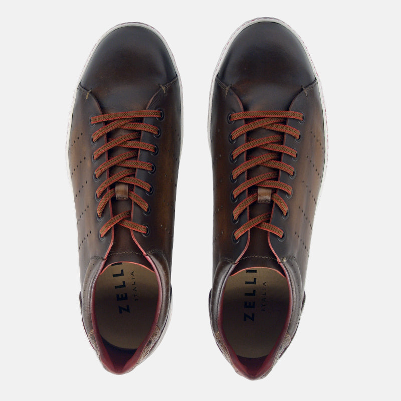 Russo Burnished Italian Calfskin Sneaker | Brown