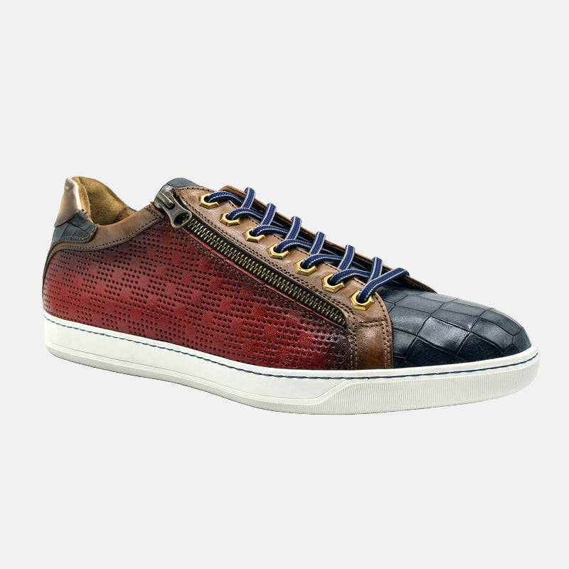 Brezza Calfskin & Embossed Crocodile Sneaker | Red