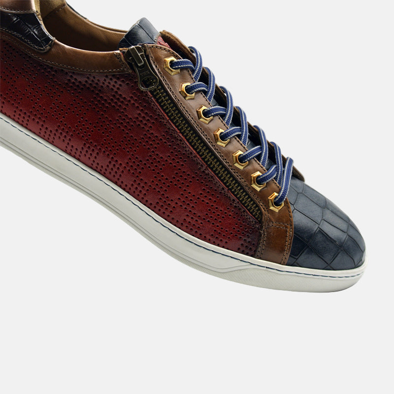 Brezza Calfskin & Embossed Crocodile Sneaker | Red