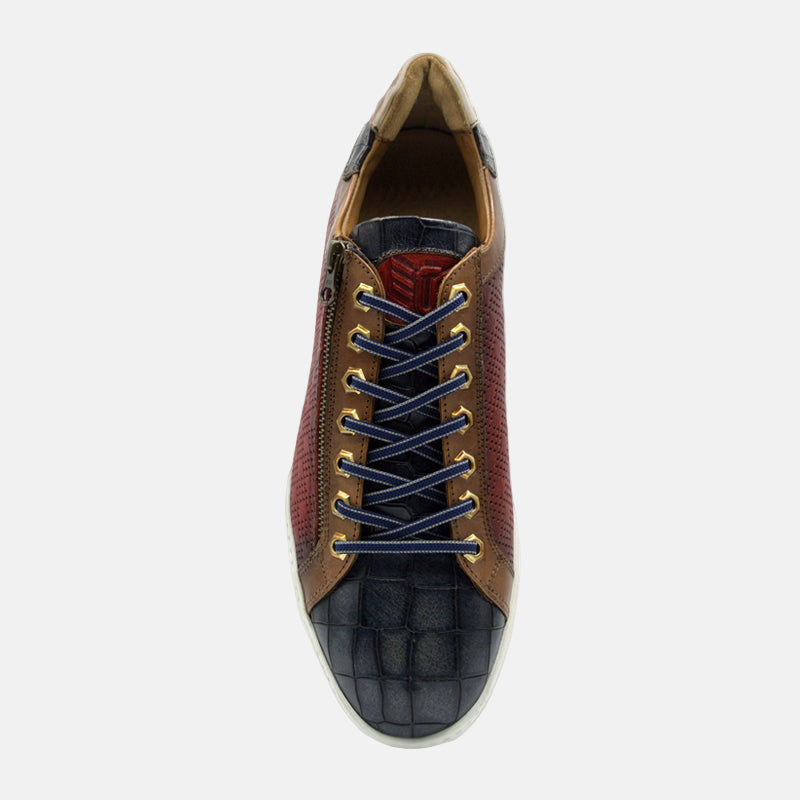 Brezza Calfskin & Embossed Crocodile Sneaker | Red
